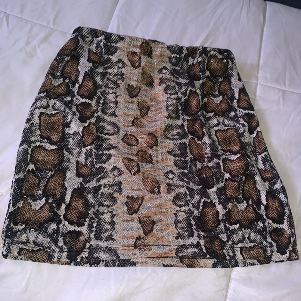 Sequin Snake Print Mini Skirt